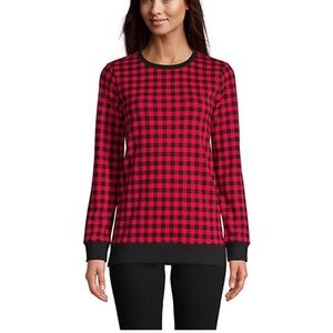 Lands' End Vintage Serious Sweats Women's Black and Red Checkered Long Sleeve